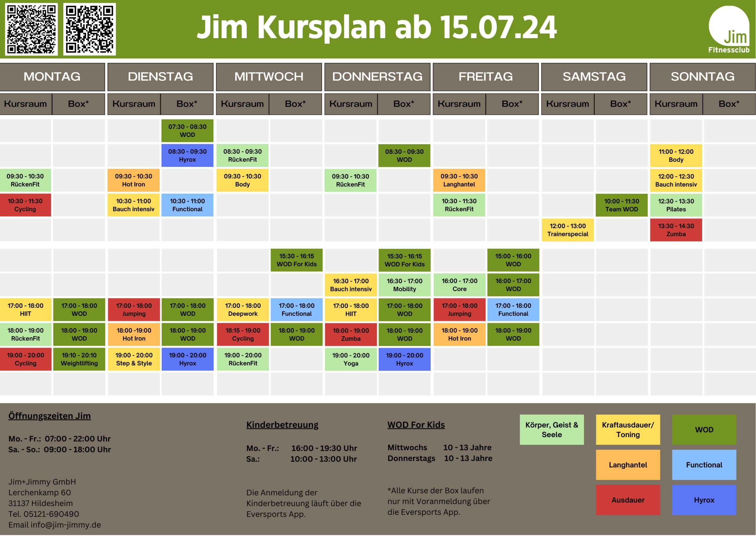 Jim Fitnessclub Kursplan